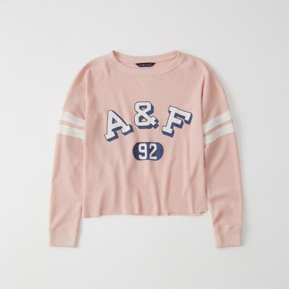 Abercrombie pink waffle logo long-sleeve shirt
